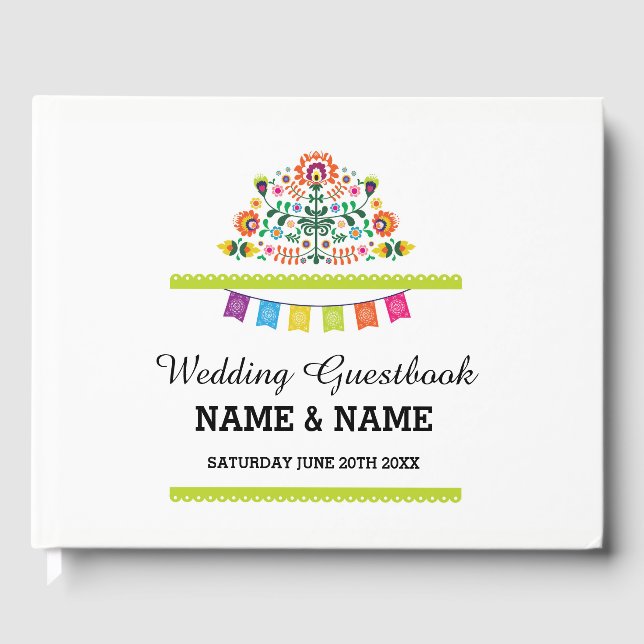 Bröllop GuestBook Fiesta Mexico Blommigt Rustic Gästböcker (Framsida)