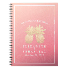 Bröllop Guestbook Guld ananas par Rosa ros Anteckningsbok