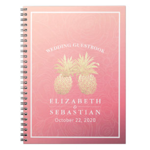 Bröllop Guestbook Guld ananas par Rosa ros Anteckningsbok