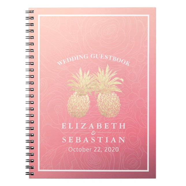 Bröllop Guestbook Guld ananas par Rosa ros Anteckningsbok (Framsidan)