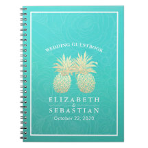 Bröllop Guestbook Guld ananas par Teal Ro