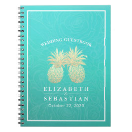 Bröllop Guestbook Guld ananas par Teal Ro Anteckningsbok