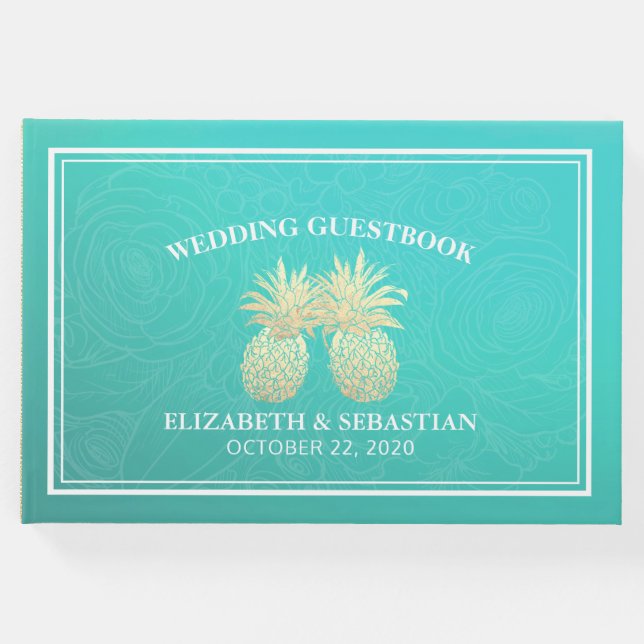 Bröllop Guestbook Guld ananas par Teal Ro Gästböcker (Framsida)