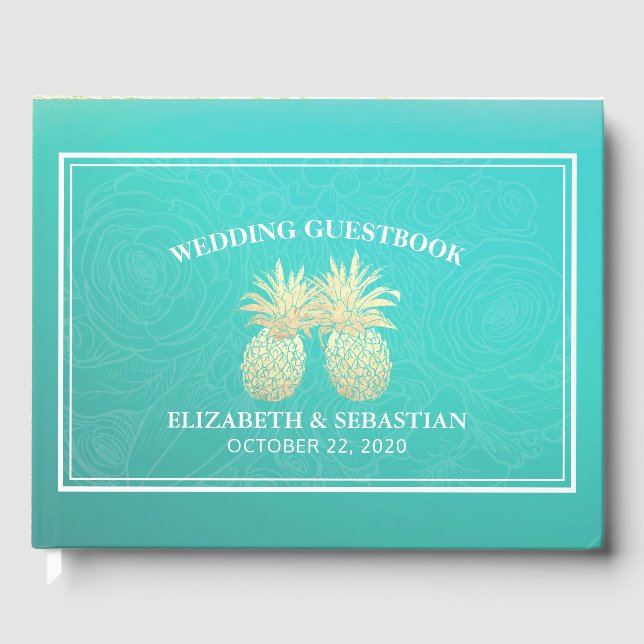 Bröllop Guestbook Guld ananas par Teal Ro Gästböcker (Framsida)