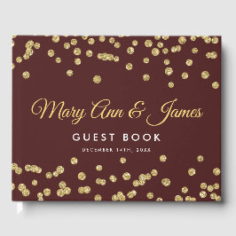 Bröllop Guestbook Guld Glitter Confetti Marsala Gästböcker