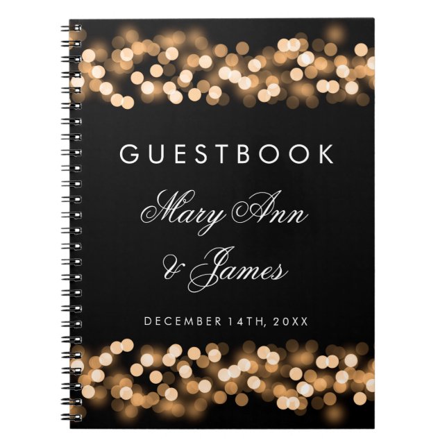 Bröllop Guestbook Guld Hollywood Glam Anteckningsbok Med Spiral (Framsidan)