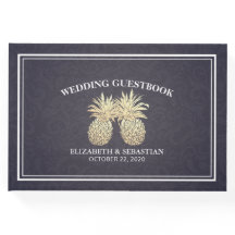 Bröllop Guestbook Guld pineapple par marin Blue