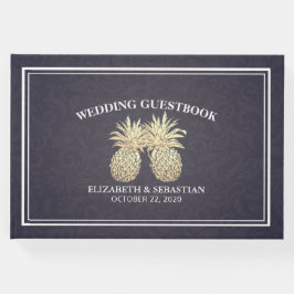 Bröllop Guestbook Guld pineapple par marin Blue Gästböcker
