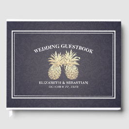Bröllop Guestbook Guld pineapple par marin Blue Gästböcker