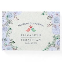 Bröllop Guestbook Light Blue Watercolor Blommigt