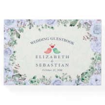 Bröllop Guestbook Light Blue Watercolor Blommigt
