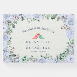 Bröllop Guestbook Light Blue Watercolor Blommigt Gästböcker
