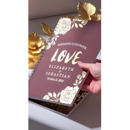 Bröllop Guestbook Modern Golden Ro Burgundy Red Anteckningsbok