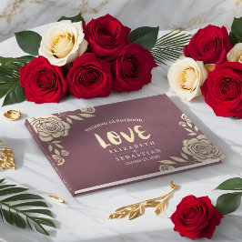 Bröllop Guestbook Modern Golden Ro Burgundy Red Gästböcker