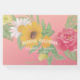Bröllop Guestbook Ro Flowers Rosa Guld Glitter Gästböcker