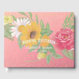 Bröllop Guestbook Ro Flowers Rosa Guld Glitter Gästböcker