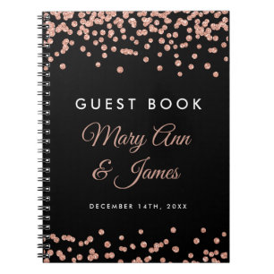 Bröllop Guestbook Ro Guld Glitter confetti Black Anteckningsbok Med Spiral