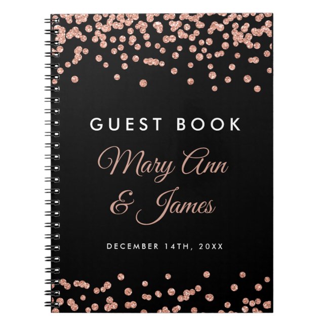 Bröllop Guestbook Ro Guld Glitter confetti Black Anteckningsbok Med Spiral (Framsidan)