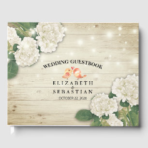 Bröllop Guestbook Rustic Wood Blommigt String Ljus Gästböcker