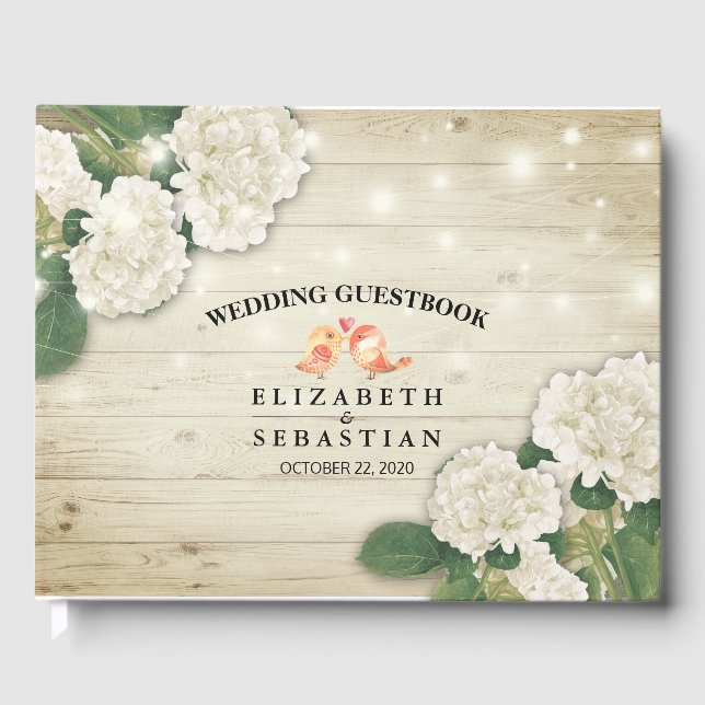 Bröllop Guestbook Rustic Wood Blommigt String Ljus Gästböcker (Framsida)