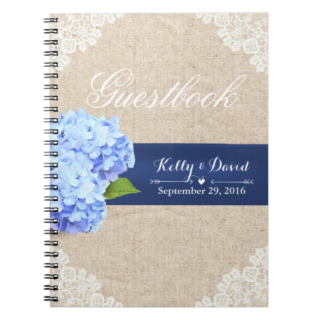Bröllop Guestbook | Rustik Hydrangea Snöre & Burla Anteckningsbok Med Spiral (Framsidan)