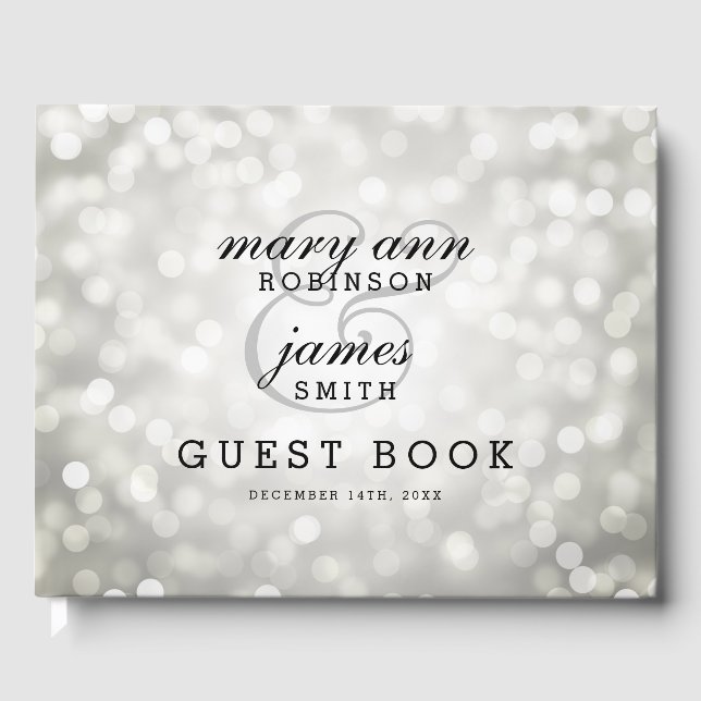 Bröllop Guestbook Silver Bokeh Ljus Gästböcker (Framsida)