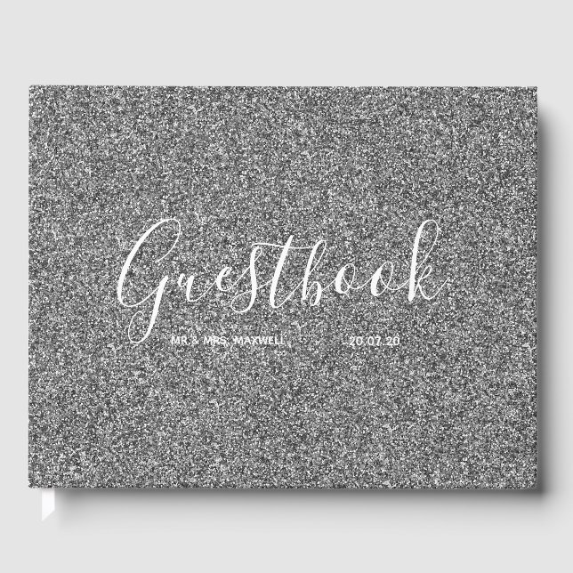 Bröllop Guestbook | Silver Glitter Chic Gästböcker (Framsida)