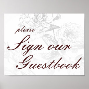 Bröllop Guestbook Simple Blommigt Silver Burgundy Poster