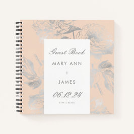 Bröllop Guestbook Simple Blommigt Silver  Rosa