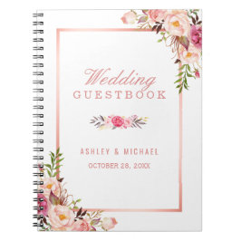 Bröllop Guestbook - Snyggt Ro Guld Rosa Blommigt Anteckningsbok Med Spiral
