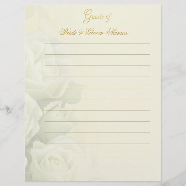 Bröllop Guestbook Stationery - Vit ros (Framsida)