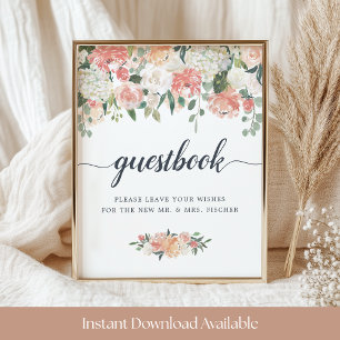 Bröllop Guestbook-tecken för Midsommar Blommigt Poster