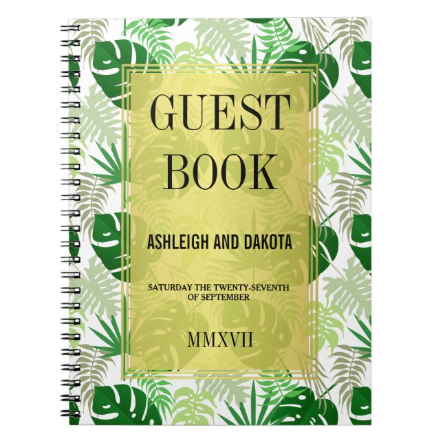 Bröllop Guestbook | Tropiska Löv av exotisk Grönt Anteckningsbok (Framsidan)