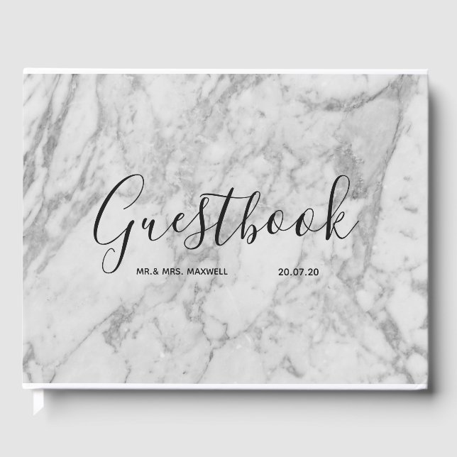 Bröllop Guestbook | Vit marmor, minimal Chic Gästböcker (Framsida)