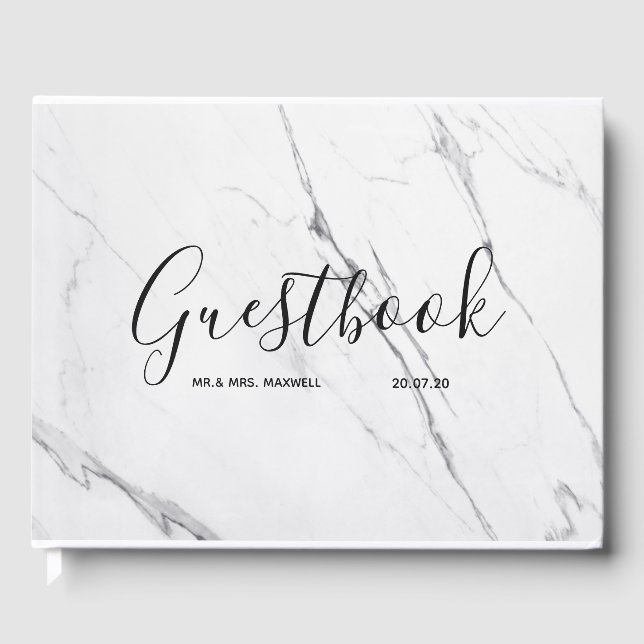 Bröllop Guestbook | Vit marmor, minimal Chic Gästböcker (Framsida)