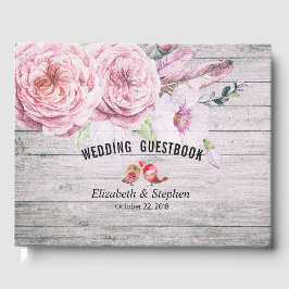 Bröllop Guestbook Watercolor Blommigt Rustic Wood Gästböcker