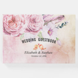 Bröllop Guestbook Watercolor Boho Blommigt Feather Gästböcker