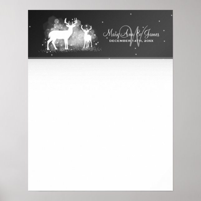 Bröllop Guestbook Winter Hjort Gnistra Black Poster (Framsidan)