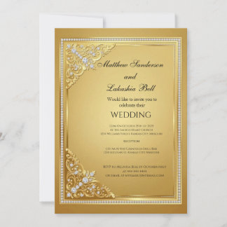Bröllop Guld Diamanter Elegant Inbjudningar