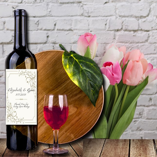 Bröllop Guld Filigree Ivory Elegant Vinflaska Etikett (Skapare uppladdad)