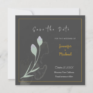 Bröllop Guld Grått Kalligrapy Flower Spara datum Inbjudningar