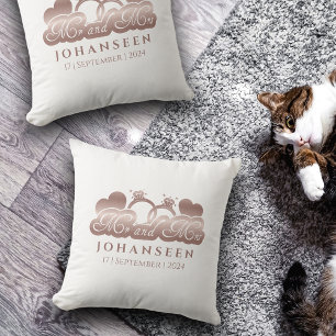 Bröllop Guld Heart Namn Mr. och Mrs. Kudde