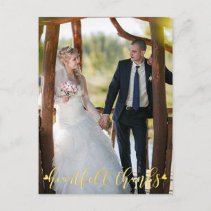 Bröllop Guld HEARTFELT TACK, foto fram/bak Vykort