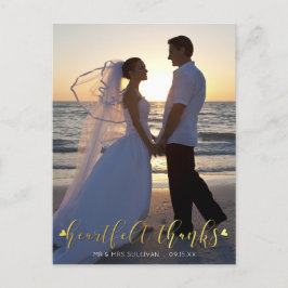 Bröllop Guld HEARTFELT TACK Front/Back Photos Vykort