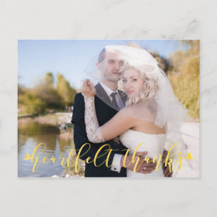 Bröllop Guld HEARTFELT TACK Front/Back Photos Vykort