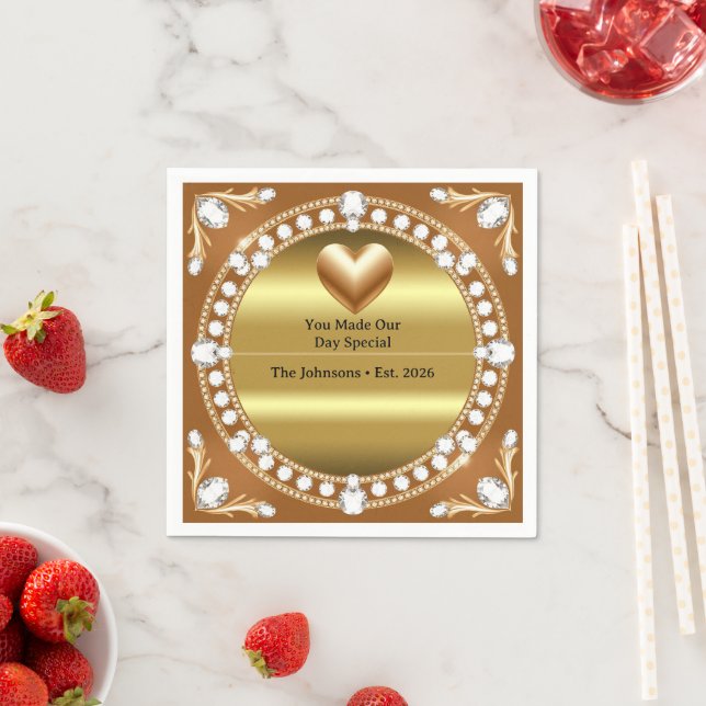 💍 Bröllop Guld Hjärtat Monogram Stil 🌹 Pappersservett (Insitu)