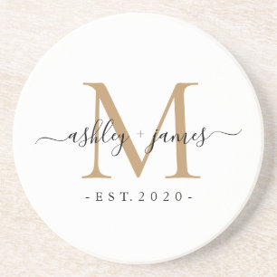 Bröllop Guld Monogram Namn År Est Underlägg
