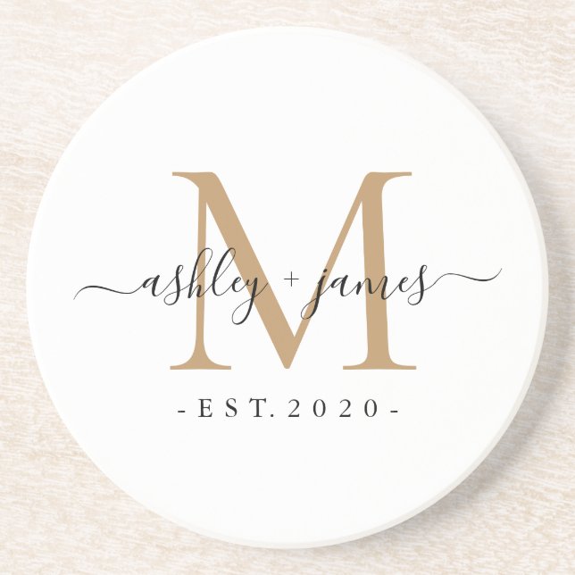Bröllop Guld Monogram Namn År Est  Underlägg (Framsidan)