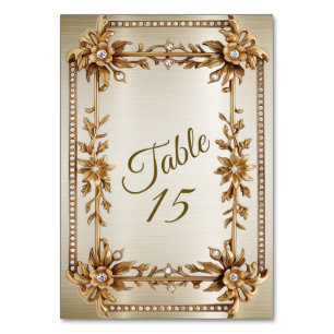 Bröllop Guld Ornate Rectangle Dimond Flowers Shiny Bordsnummer