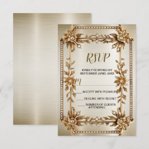 Bröllop Guld Ornate Rectangle Dimond Flowers Shiny OSA Kort